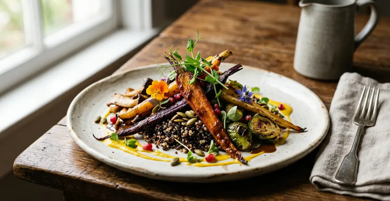 Plat végétal appétissant et coloré servi dans une assiette élégante avec garnitures variées