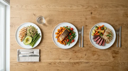 Composition alimentaire équilibrée représentant la répartition des macronutriments pour une énergie optimale