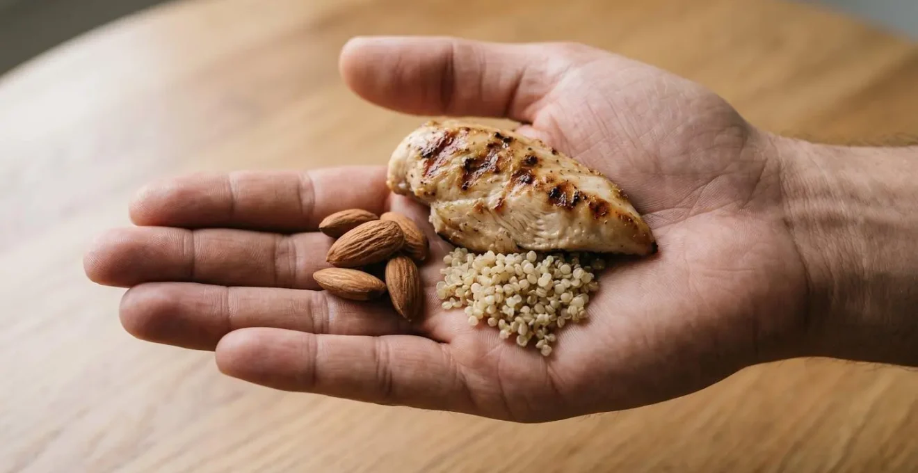Démonstration visuelle de la méthode de la main pour mesurer les portions de macronutriments sans balance