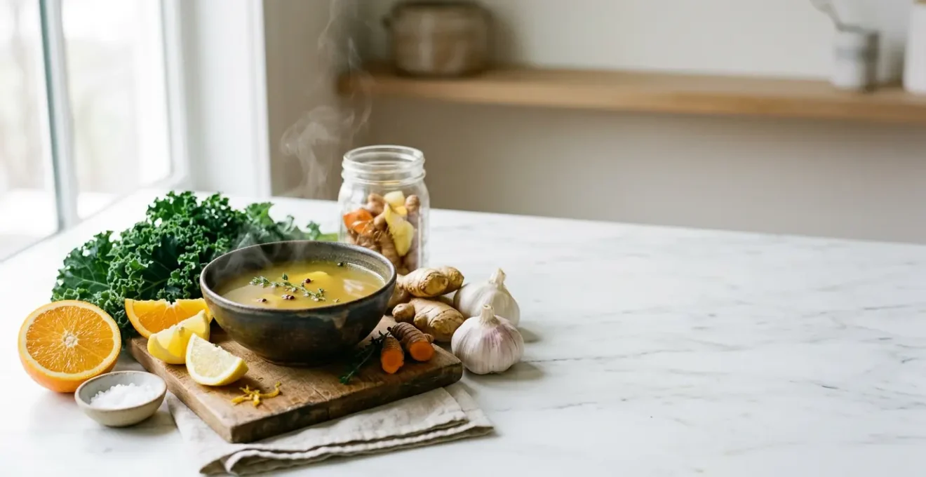 Composition culinaire mettant en valeur des aliments riches en nutriments pour renforcer l'immunité en hiver