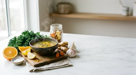Composition culinaire mettant en valeur des aliments riches en nutriments pour renforcer l'immunité en hiver
