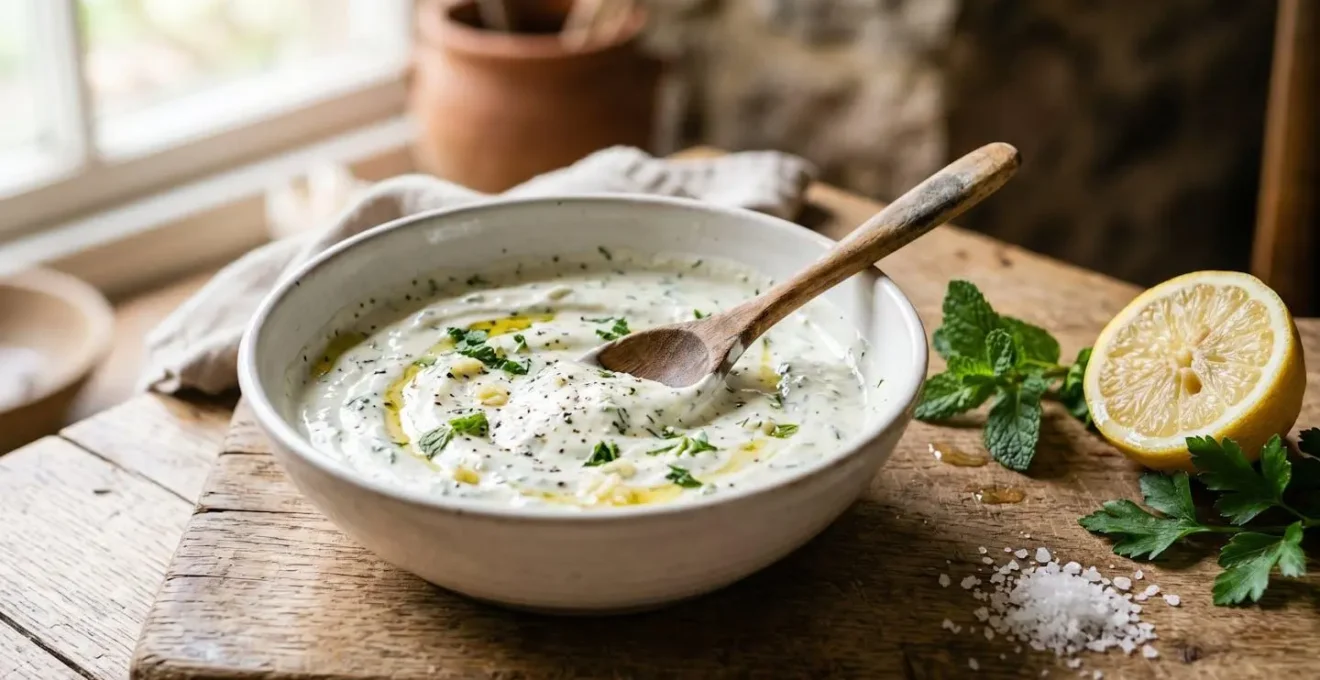 Sauce blanche au yaourt grec pour kebab avec texture crémeuse et stable