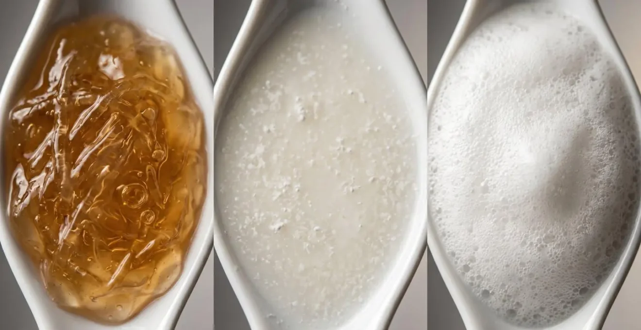 Comparaison visuelle macro des textures de substituts d'œufs végétaux