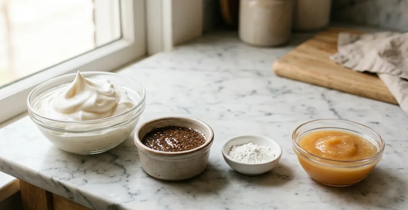 Arrangement créatif de substituts d'œufs végétaux pour la pâtisserie sans produits animaux
