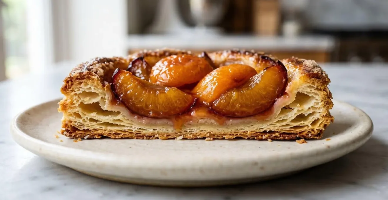 Gros plan sur une pâte à tarte dorée et croustillante garnie de fruits juteux sans humidité